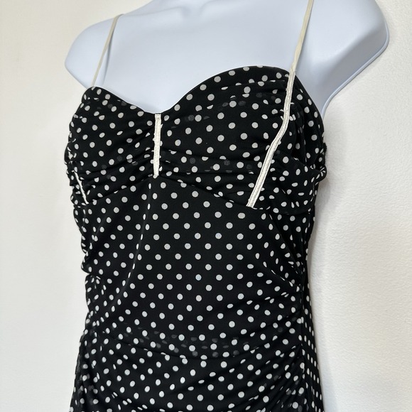 Vtg Y2K Polka Dot Midi Dress Size L Trixxi Black White Hi Lo hem Fairy - Picture 2 of 9